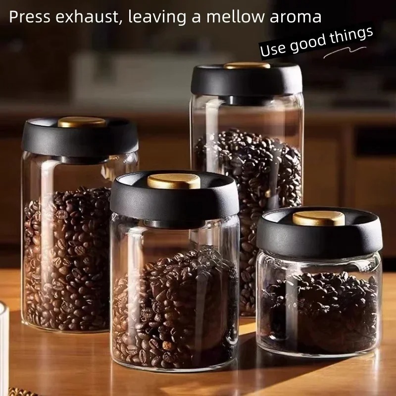 Kitchen Gadgets Organizer - Handmatige vacuümverzegelde koffiemot Hoge borosilicaatglas Vochtbestendige